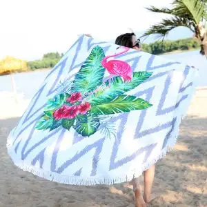 beach round towel flamingo