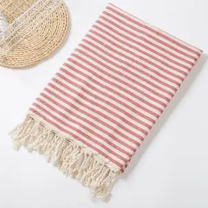 Adults Customizable Oversized Sandless Cotton Turkish Beach Towel SKU-02-Red 25-2