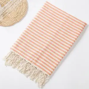 Adults Customizable Oversized Sandless Cotton Turkish Beach Towel SKU-03-Orange 25-3