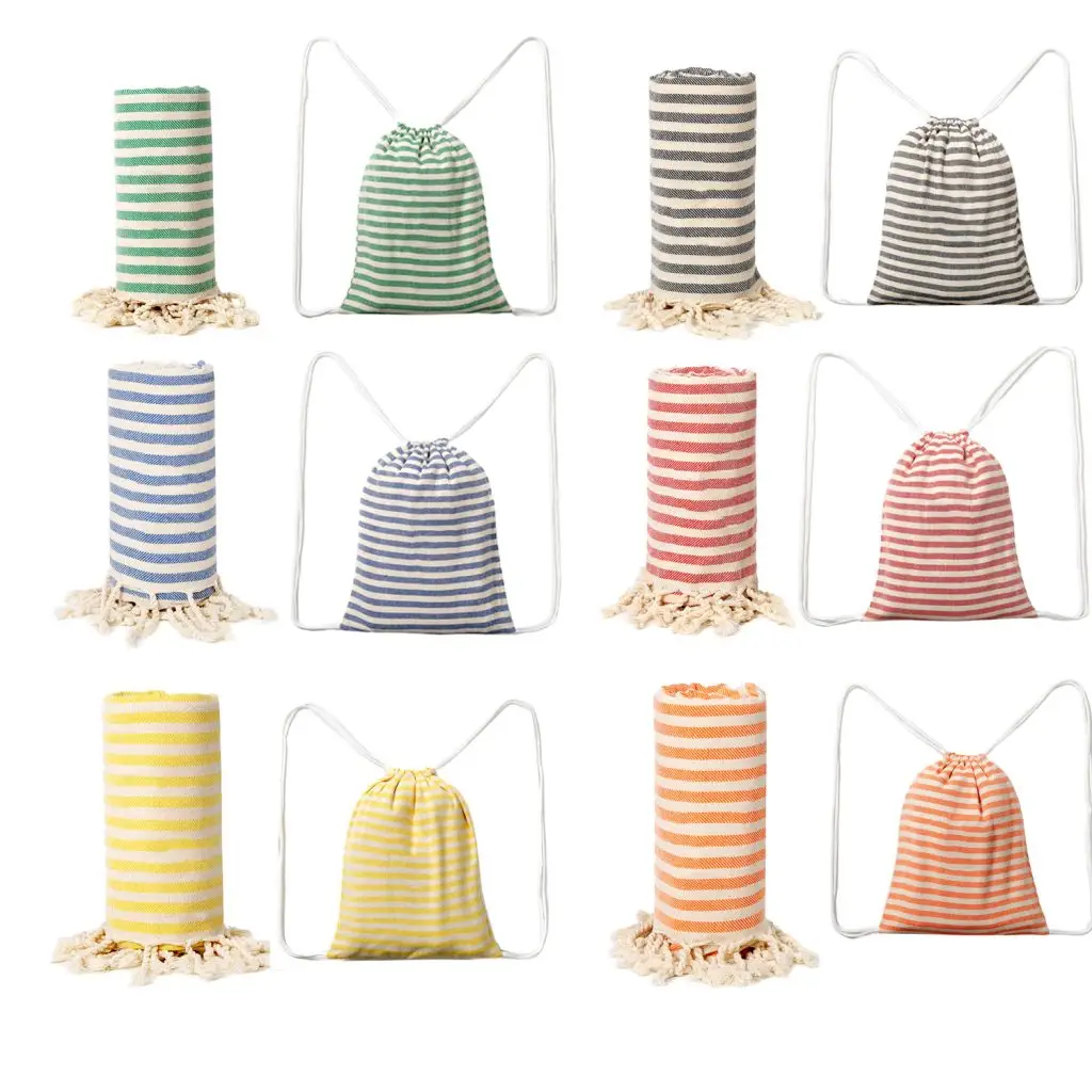 Classic striped cotton Turkish beach towel with bag