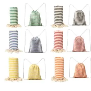Classic striped cotton Turkish beach towel with bag