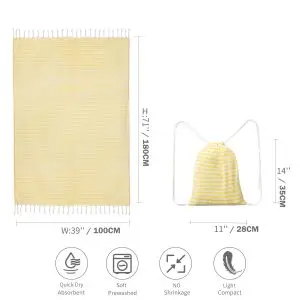 Hot sale striped cotton Turkish beach towel with bag SKU-03-Yellow