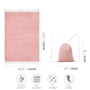 Hot sale striped cotton Turkish beach towel with bag SKU-04-Red