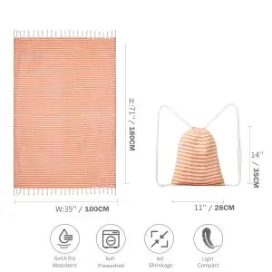 Hot sale striped cotton Turkish beach towel with bag SKU-05-Orange