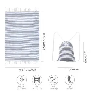 Hot sale striped cotton Turkish beach towel with bag SKU-06-Blue