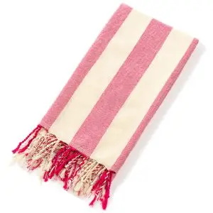 Luxury 40x70 inches Striped Turkish Beach Towel With Tassel SKU-02-Rose red