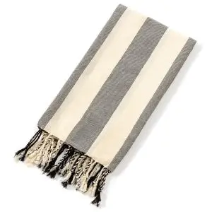 Luxury 40x70 inches Striped Turkish Beach Towel With Tassel SKU-03-Black