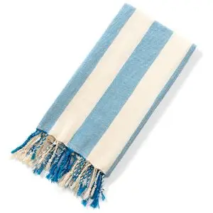 Luxury 40x70 inches Striped Turkish Beach Towel With Tassel SKU-06-Blue