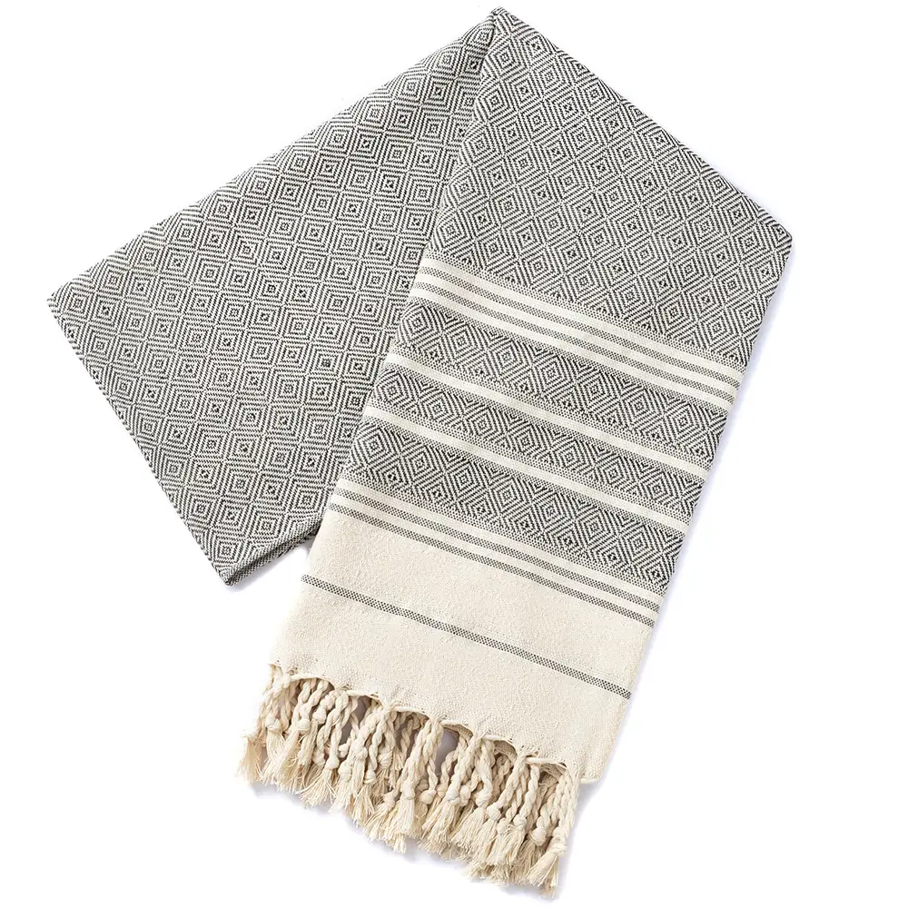 Luxury Peshtemal Towel 100x180cm 100 Cotton Diamond Turkish Bath Beach Towel SKU 03 Black