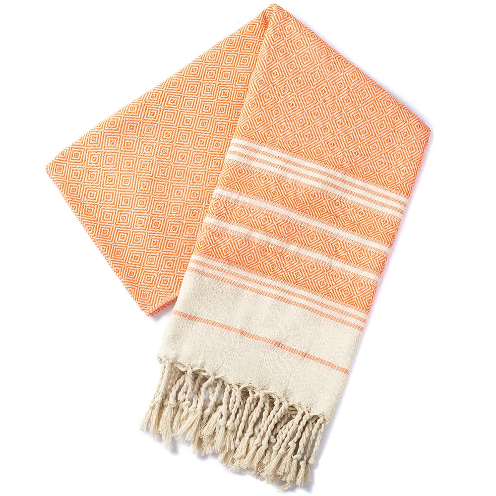 Luxury Peshtemal Towel 100x180cm 100 Cotton Diamond Turkish Bath Beach Towel SKU 05 Orange