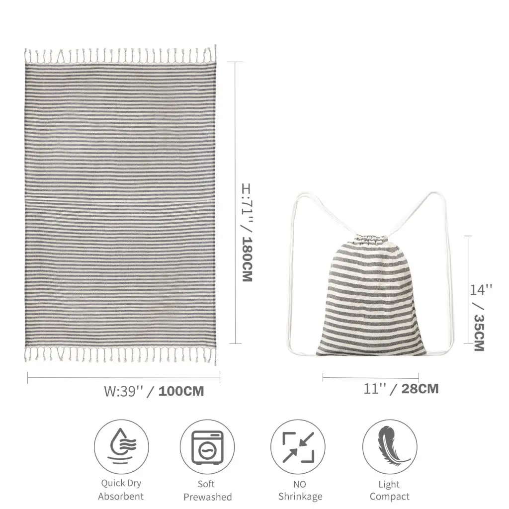 Premium 100 Cotton Peshtemal Turkish Beach Towel Bag Set