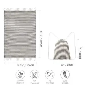Premium 100% Cotton Peshtemal Turkish Beach Towel Bag Set