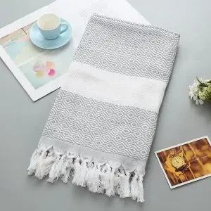 Premium Cotton 100x180cm 240GSM Turkish Lozenge Tassel Beach Towel SKU-03-5-4
