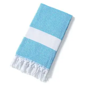 Premium Cotton 100x180cm 240GSM Turkish Lozenge Tassel Beach Towel SKU-10-Peacock Blue