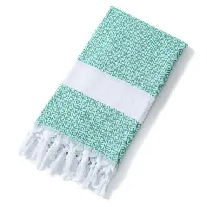 Premium Cotton 100x180cm 240GSM Turkish Lozenge Tassel Beach Towel SKU-11-Dark Green