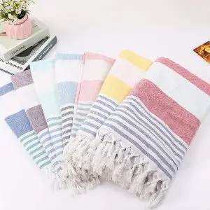 Yarn-dyed Cotton Turkish Beach Towel with Tassels Cotton and Linen Striped Quick-Drying Shawl