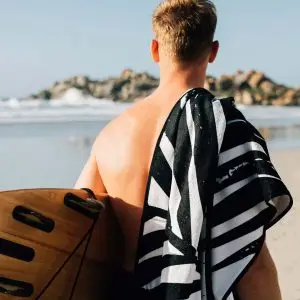 Black White Rectangular quick dry beach towel with tassel